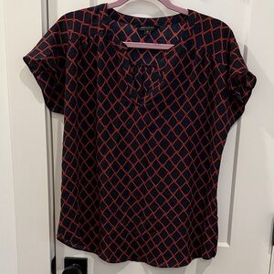 Banana Republic Navy and Red Geometric Blouse